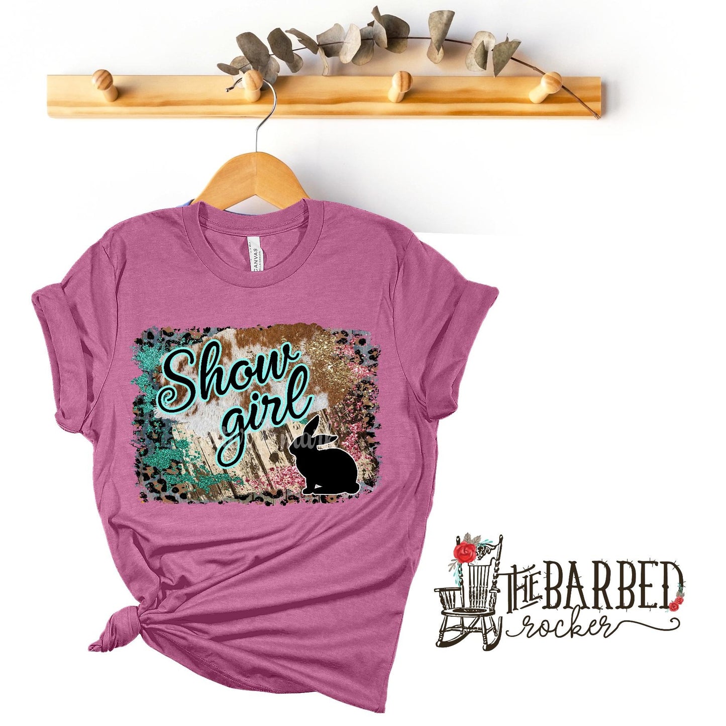 Youth Turquoise Pink "Show Girl" Rabbit Stockshow Show Mom T-Shirt