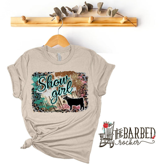 Youth Turquoise Pink "Show Girl" Steer Stockshow Show Mom T-Shirt