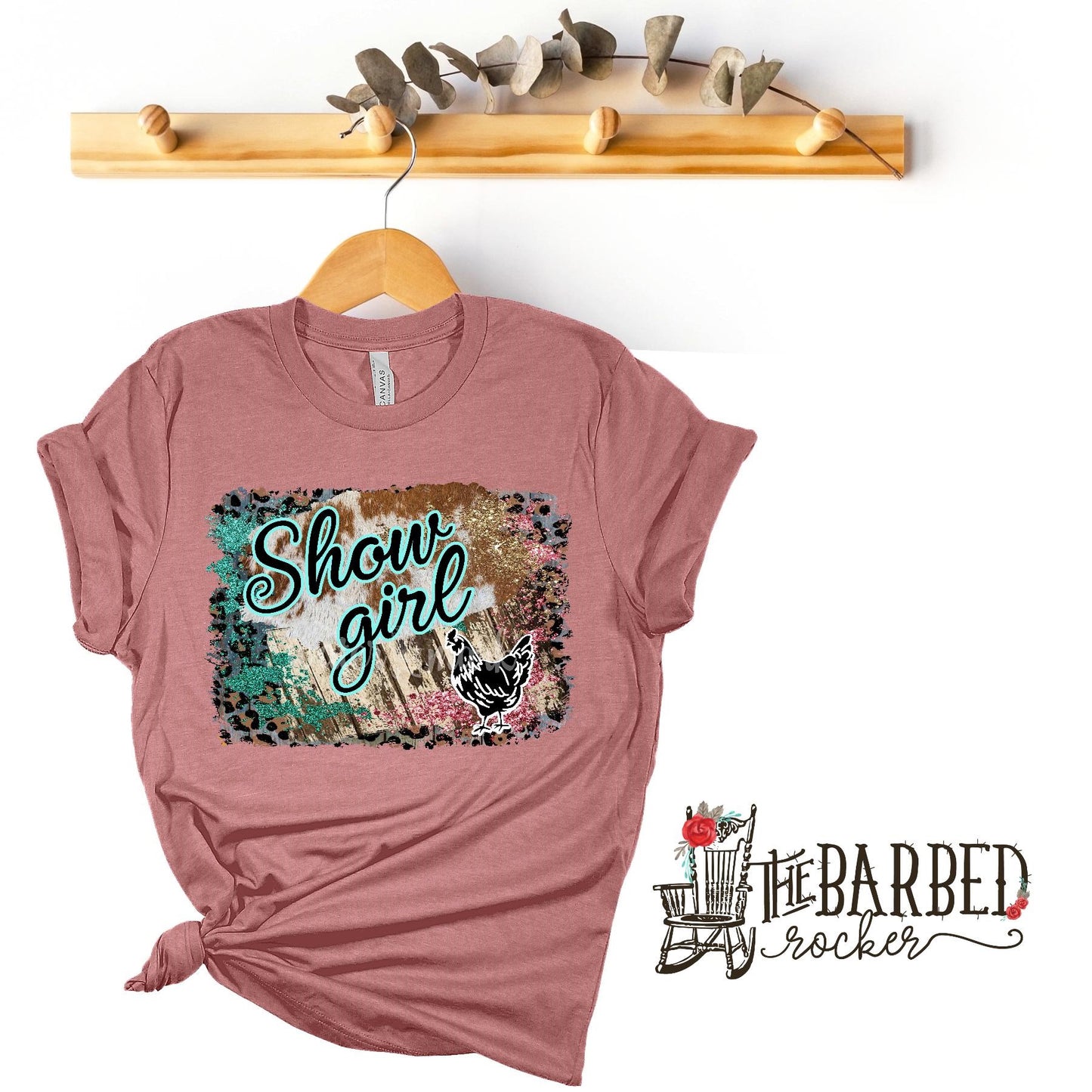 Youth Turquoise Pink "Show Girl" Chicken Stockshow Show Mom T-Shirt