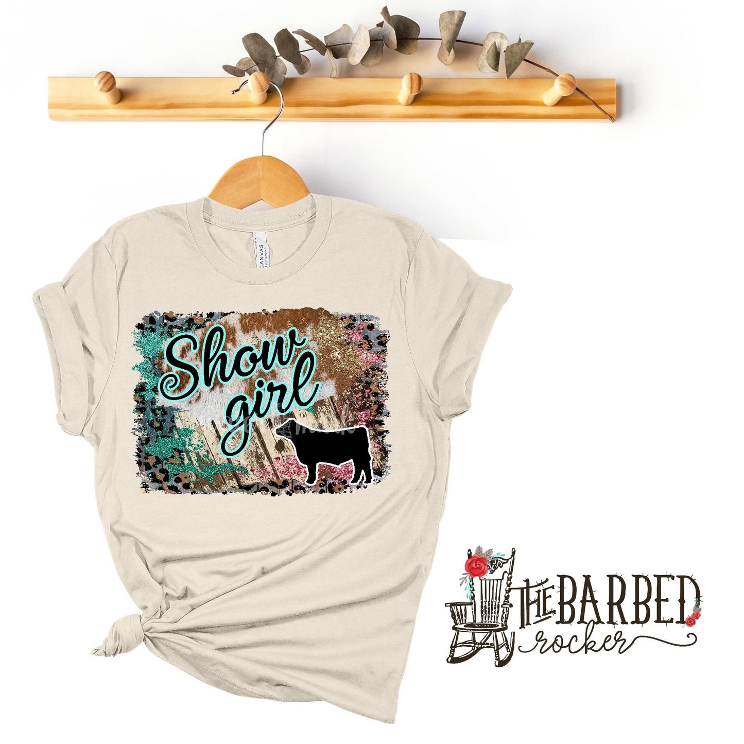 Youth Turquoise Pink "Show Girl" Steer Stockshow Show Mom T-Shirt