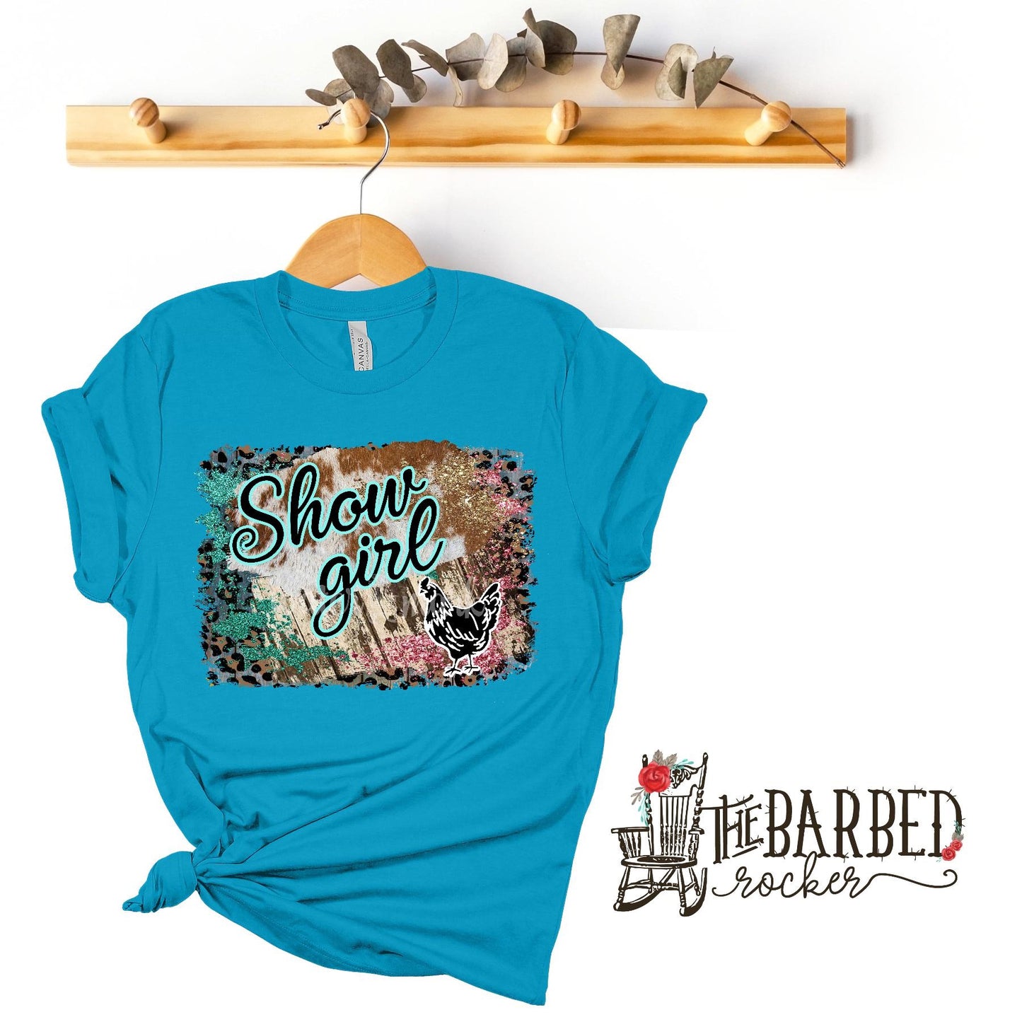 Youth Turquoise Pink "Show Girl" Chicken Stockshow Show Mom T-Shirt