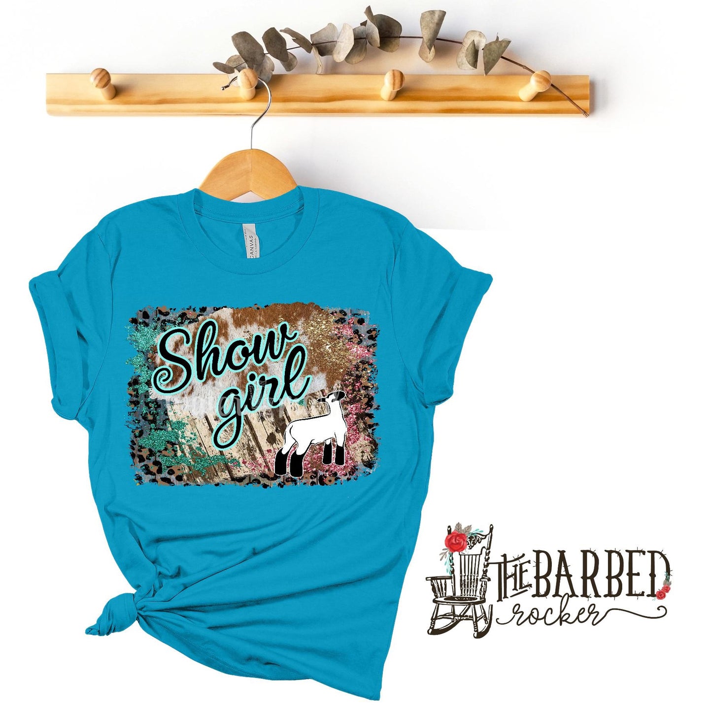Youth Turquoise Pink "Show Girl" Lamb Stockshow Show Mom T-Shirt