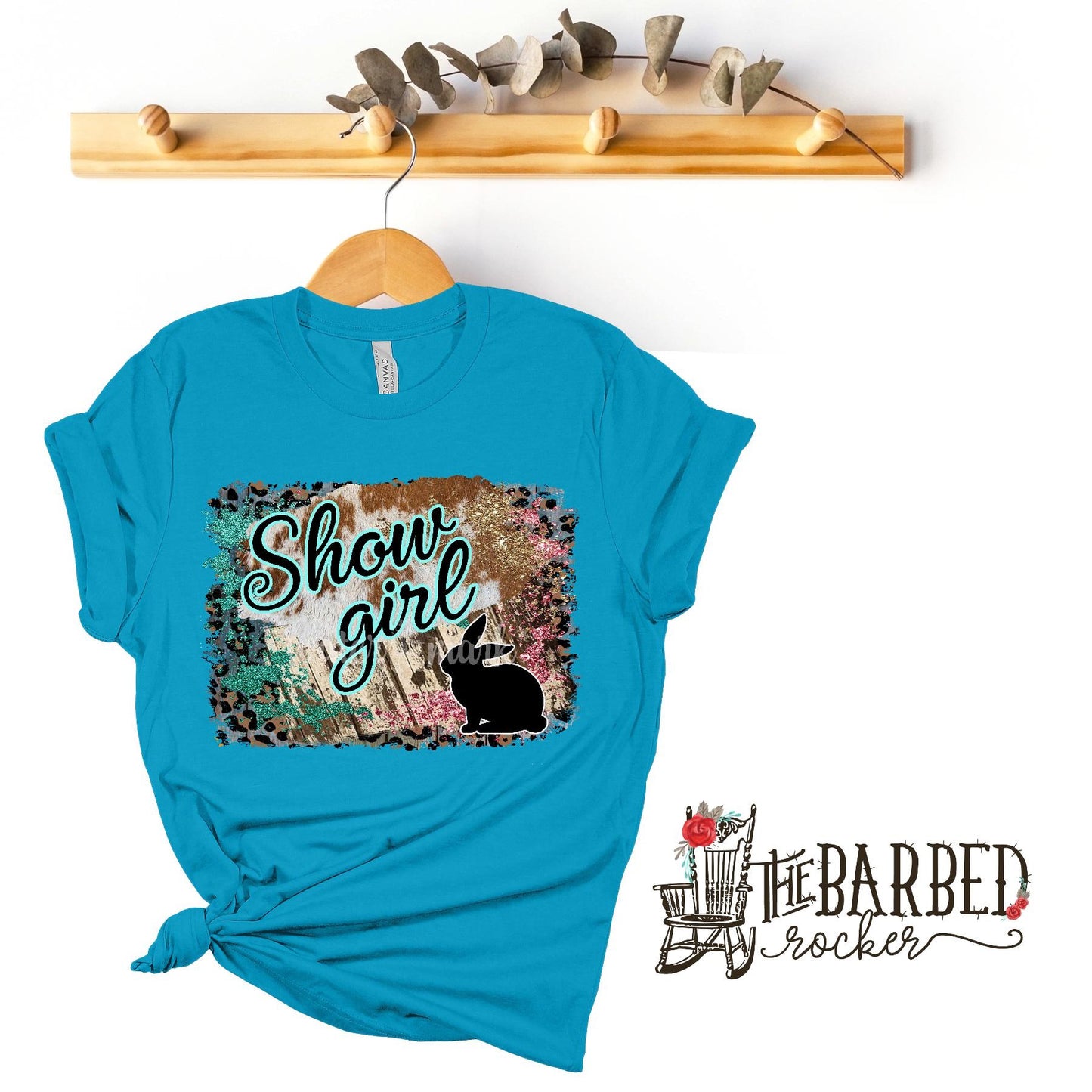 Youth Turquoise Pink "Show Girl" Rabbit Stockshow Show Mom T-Shirt