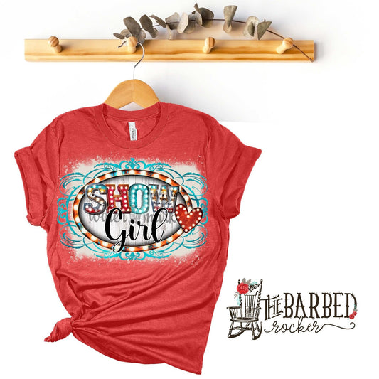 Bleached Red Turquoise Show Girl Stockshow T-Shirt