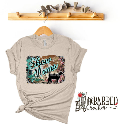 Turquoise and Pink "Show Mom Mamma Mama" Heifer Stockshow T-Shirt Show Girl