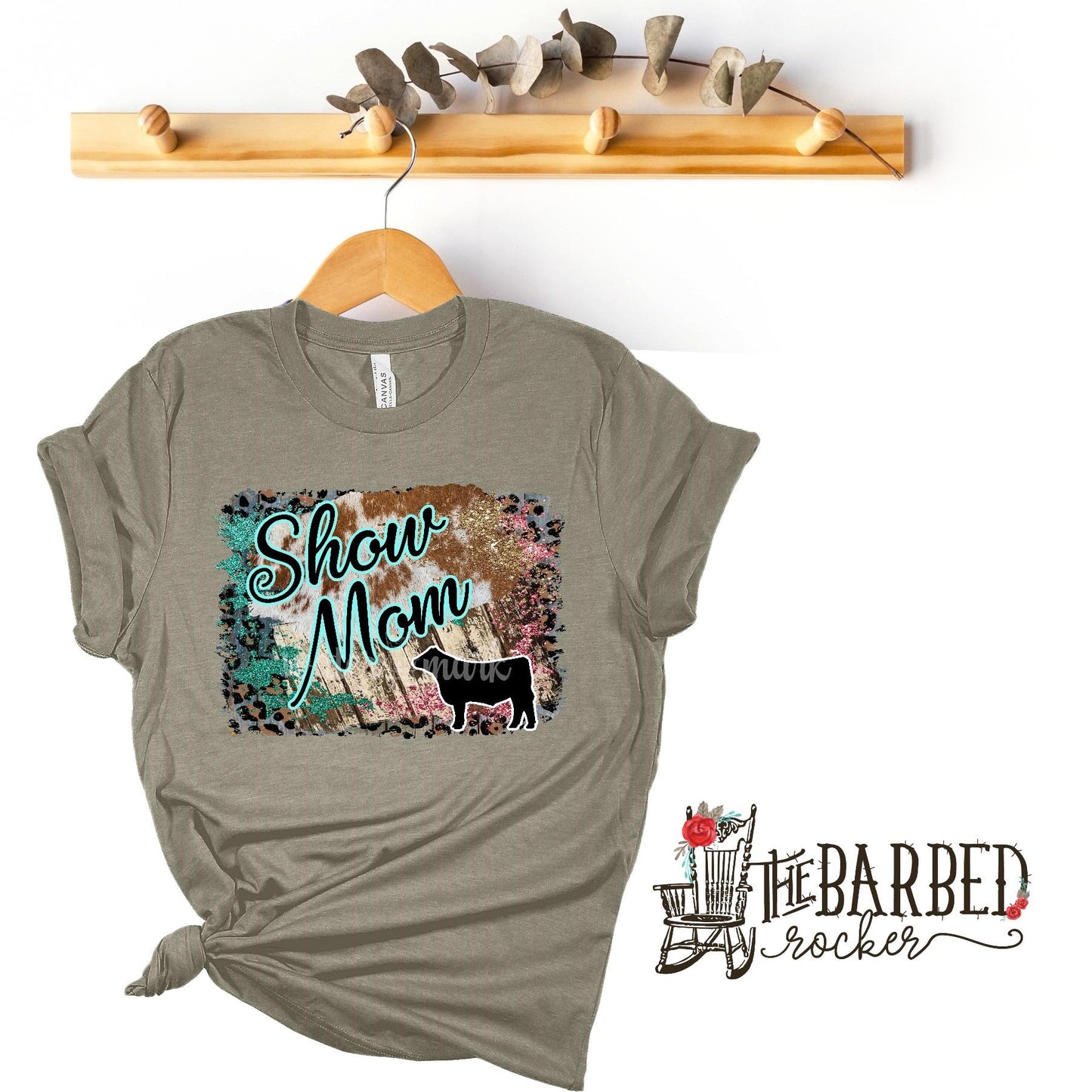 Turquoise and Pink "Show Mom Mamma Mama" Steer Stockshow T-Shirt Show Girl