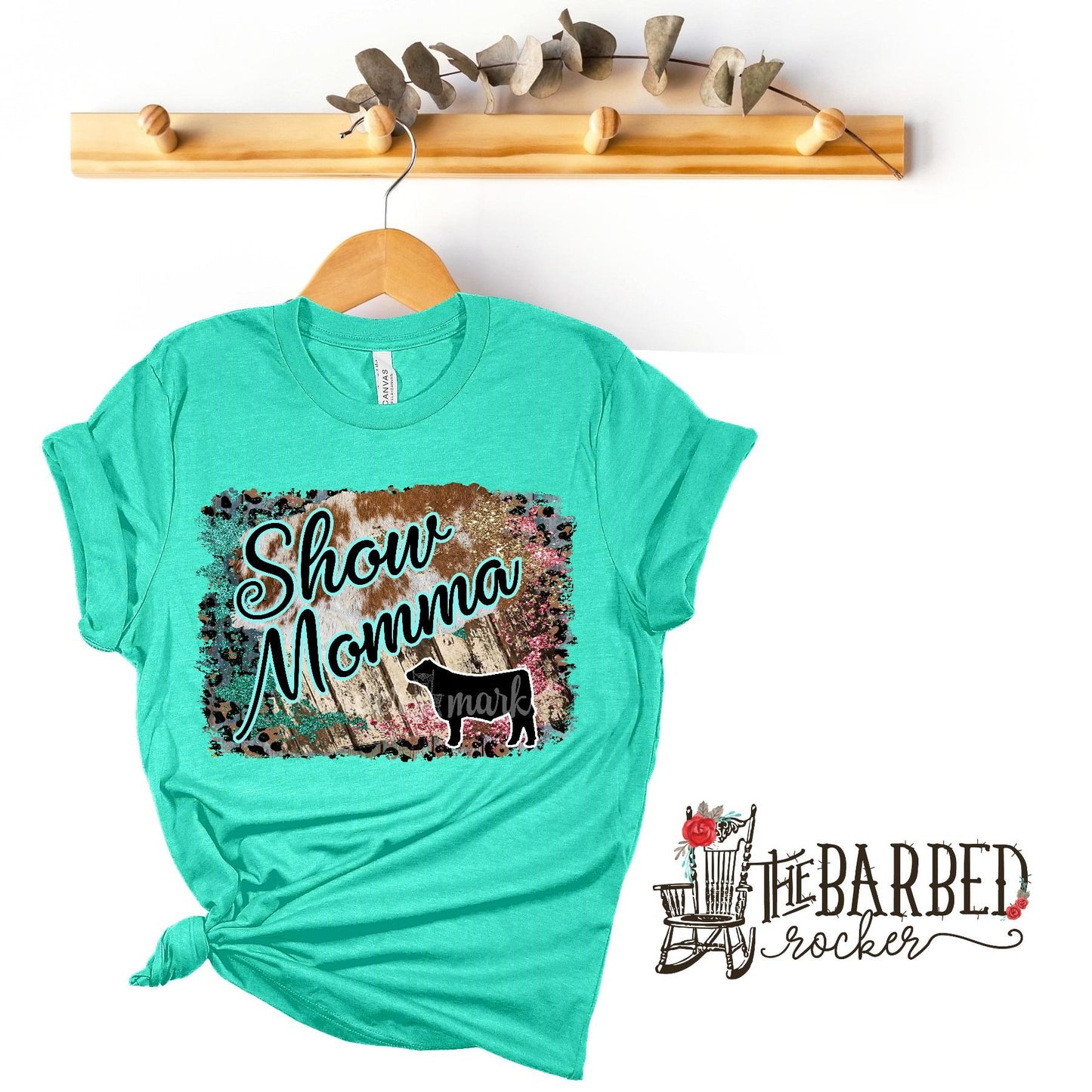 Turquoise and Pink "Show Mom Mamma Mama" Steer Stockshow T-Shirt Show Girl